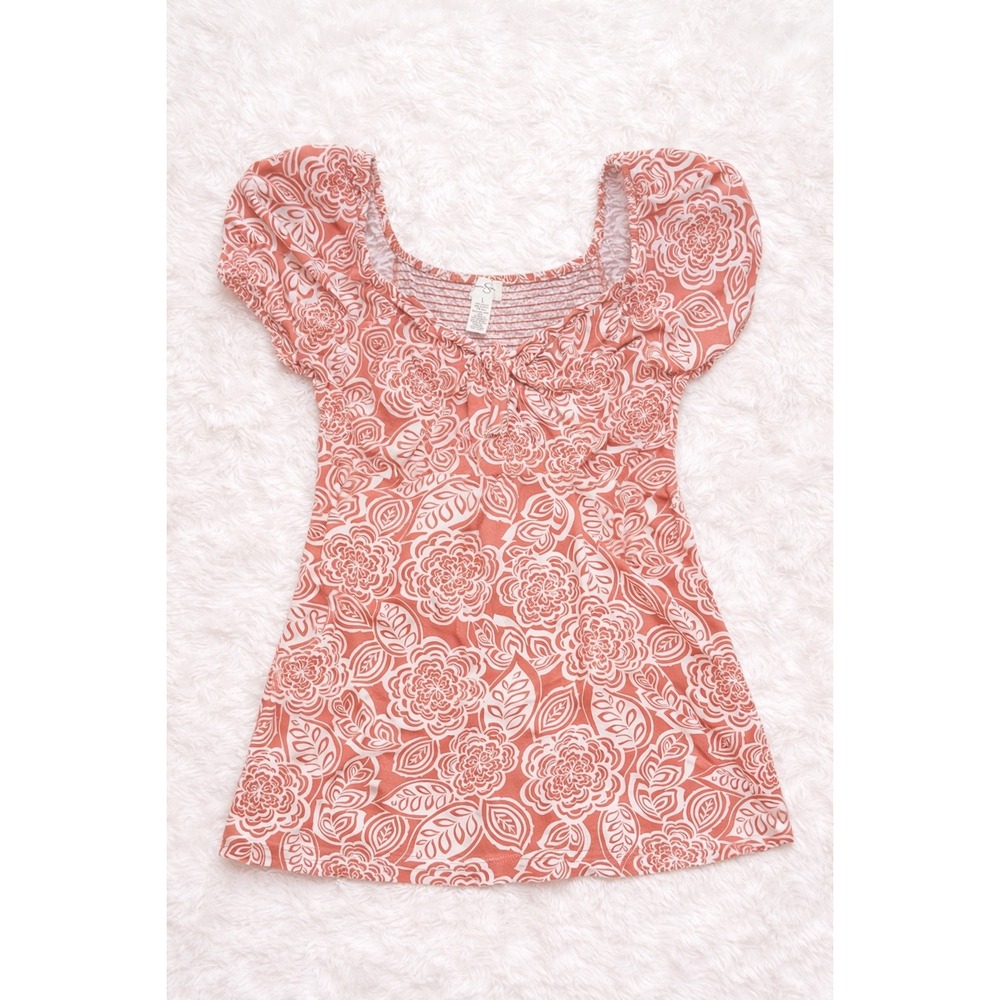 Jessica Simpson Floral Mini Dress Large Cottagecore Puff Sleeve Smocked Boho